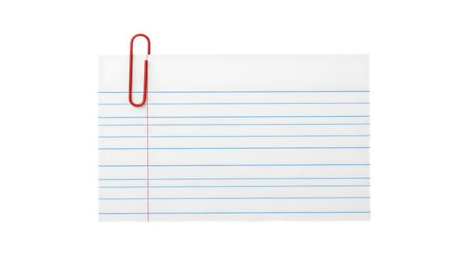 Blank Lined Index Card with a Red Paperclip for School Notes and Office Reminders