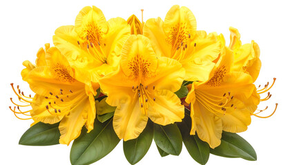A close-up of a vibrant cluster of yellow flowers with green leaves