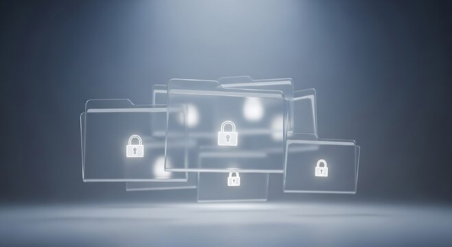 Secure your digital world with these protected data folders featuring glowing padlock icons, representing cybersecurity and confidential information management