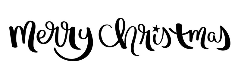 MERRY CHRISTMAS black brush calligraphy banner on transparent background