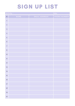 Sign Up Business Planner sheet Templates