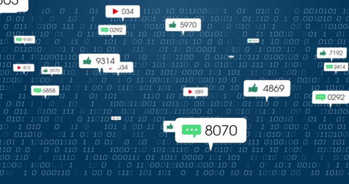 Floating notification bubble showing green chat icon 8070 in tech interface, binary backdrop