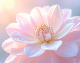 Fototapeta premium A softly colored pastel flower in full bloom, captured with delicate lighting and a dreamy blurred background. Romantic and peaceful fine art floral photography, perfect for decorative or uplifting vi