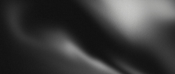 Black and white gradient liquid flow abstract background with grainy noise texture, wide website header banner backdrop and poster cover design