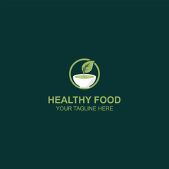 Healthy Food Bowl Logo Leaf Symbol Circular Shape Organic Fresh Green with Creative Illustration