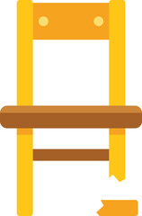 Simple illustration of a broken wooden chair missing a leg, representing concepts such as fragility, danger, and the need for repair or replacement