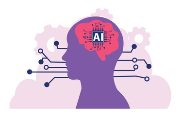 AI chip, machine learning, analysis information. Digital brain with neural network. Chatbot. Artificial intelligence concept.