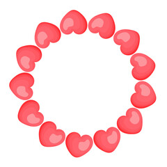 Vector round frame made of red heart balloons with space for text, white background, perfect for Valentine greeting cards, packaging, wedding decor, invitations, branding and festive design projects