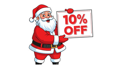 Festive Discount Delight: A jovial figure, dressed in traditional attire, presents a sign indicating a special offer, inviting viewers to seize the moment