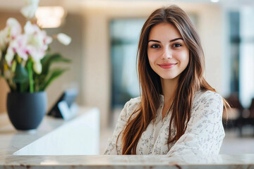 Female woman receptionist at Luxury Hotel generative AI image