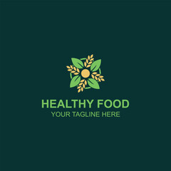 Organic Grain Logo Flower Shape Wheat Leaf Symbol Green Yellow Harvest with Creative Illustration