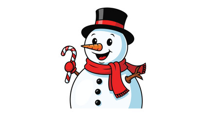 Festive Snowman: A jovial snowman, adorned with a top hat, carrot nose, and a cheerful scarf, holds a candy cane, embodying the whimsical spirit of winter.