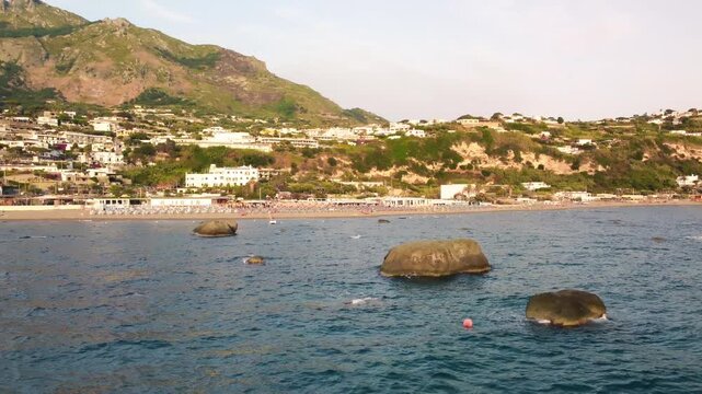 Beautiful stones and rocks emerging from the water, drone viewpoint