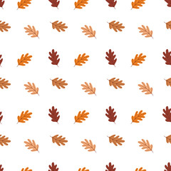 Dense Fall Oak Leaves Seamless Pattern. Flat vector background. Simple repeat tile texture perfect for fabric, wrapping paper, or packaging design.