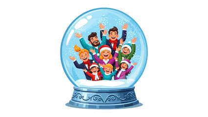 Family's Festive Frolic in Snow Globe: Capturing the spirit of holiday fun, a diverse family joyfully embraces the winter season inside a whimsical snow globe.