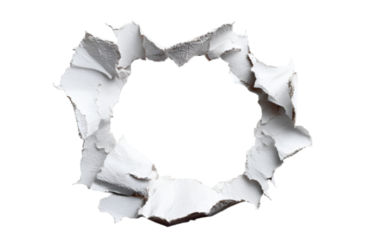 Torn paper hole with jagged edges against a black background