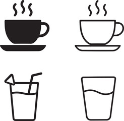 Isolated beverages icon set, coffee juice water drink symbols, editable vector art, beverage icons for cafe, restaurant, bar, coffee shop and drink product buyers
