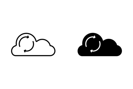 Cloud sync line icon. Cloud refresh with arrows logo for web and mobile app. Cloud computing concept. Linear sign on white background. Outline symbol. Editable vector stroke. Pixel Perfect.