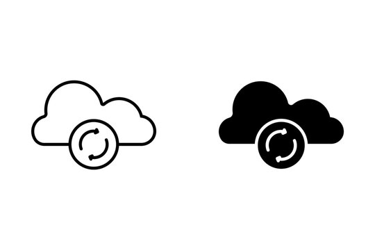Cloud sync line icon. Cloud refresh with arrows logo for web and mobile app. Cloud computing concept. Linear sign on white background. Outline symbol. Editable vector stroke. Pixel Perfect.