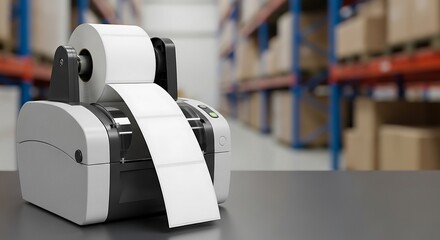 Professional thermal label printer efficiently producing shipping labels in a modern warehouse setting, ready for immediate dispatch and fulfillment operations