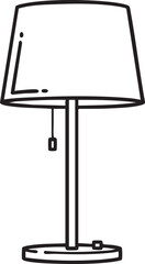 Obraz premium Adobe Illustrator Artwork Modern table lamp vector illustration, minimalist black line art home lighting design, simple bedside lamp icon isolated on white background for interior decor