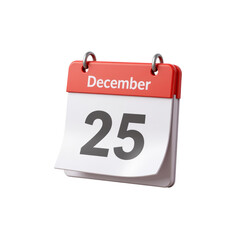 calendar page, large date, december twenty five 3D Icon – Glossy Minimal Emoji Style, Isolated PNG object