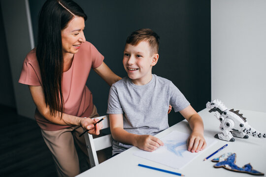 Mother and son enjoying creative time together