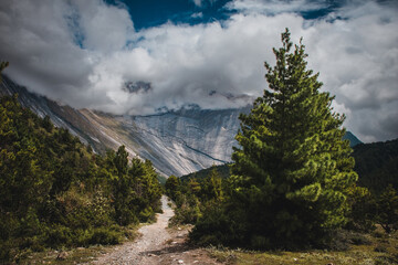 Con vistas al granitico Paungda Danda, Nepal 