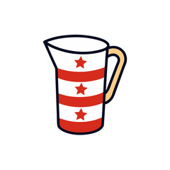 Cartoon pitcher with red stripes and stars on a black background