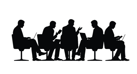business people having a meeting men and women business meeting on a table vector silhouettes