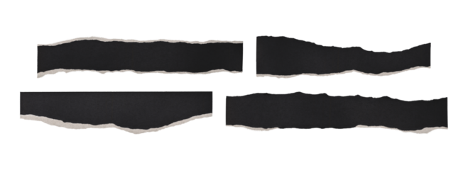 Hand torn black paper scraps with organic ripped edge realistic clipart
