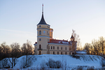 The ancient Bip Castle (Marienthal) at sunset on a December evening. St. Petersburg surroundings