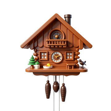 cuckoo clock, wooden chalet, pendulum swing, small doors 3D Icon &ndash; Glossy Minimal Emoji Style, Isolated PNG object