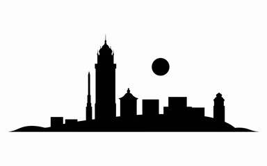 london skyline with flag