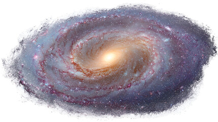 Vibrant spiral galaxy with a bright glowing core and swirling cosmic dust clouds