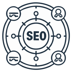 Search Engine Optimization SEO concept with interconnected digital marketing elements