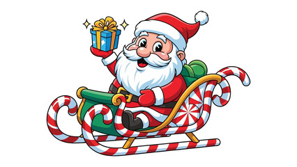 Jolly Santa's Christmas Journey: A festive illustration of Santa Claus, beaming with a smile, joyfully rides his sleigh filled with presents.