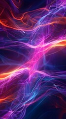 Obraz premium Dynamic colorful light ribbons twisting across dark space in modern digital art