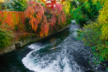 fiume  con  cascata nel periodo autunnale