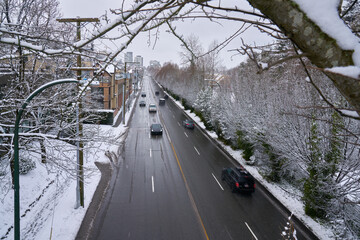 Road Slush and Snow Vancouver. Winter snow and slush on a Vancouver street.
