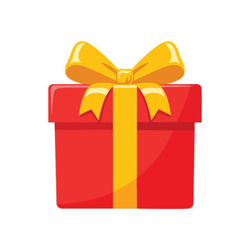 Red gift box with yellow ribbon and bow