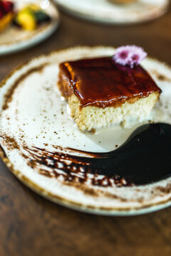 Closeup of a delicious trilece cake. Creamy layers and sweet flavor captured in an appealing dessert presentation.