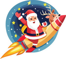 Santa Claus Rocket Sleigh Christmas Space Adventure Vector