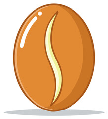 Roasted coffee bean illustration, isolated on white, with reflection.