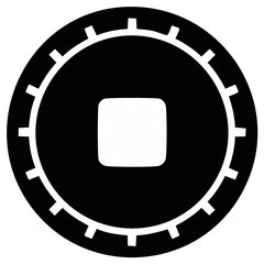 Circular Coin Silhouette with Square Hole and Radial Marks Illustration