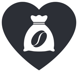 Love of Coffee: Heart Silhouette with Coffee Bean Bag, Warmth and Affection Icon