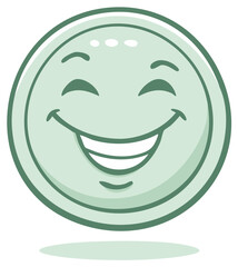 Cute cartoon green smiling face with eyes closed and wide open mouth