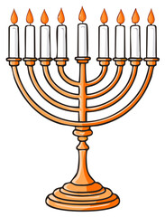 Menorah with Eight Lit Candles Illustration Symbolic of Hanukkah Festival Celebration Holiday
