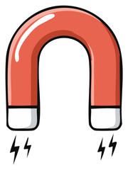 Simple cartoon illustration of a red U shaped horseshoe magnet with magnetic force