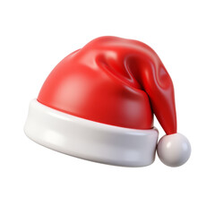 Fototapeta premium santa hat, plush trim, red and white solid 3D Icon – Glossy Minimal Emoji Style, Isolated PNG object